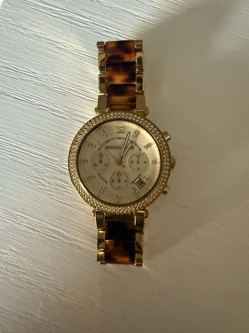 Michael Kors Gold Watch with Tortoiseshell Links and Crystal Bezel - Picture 2 of 4